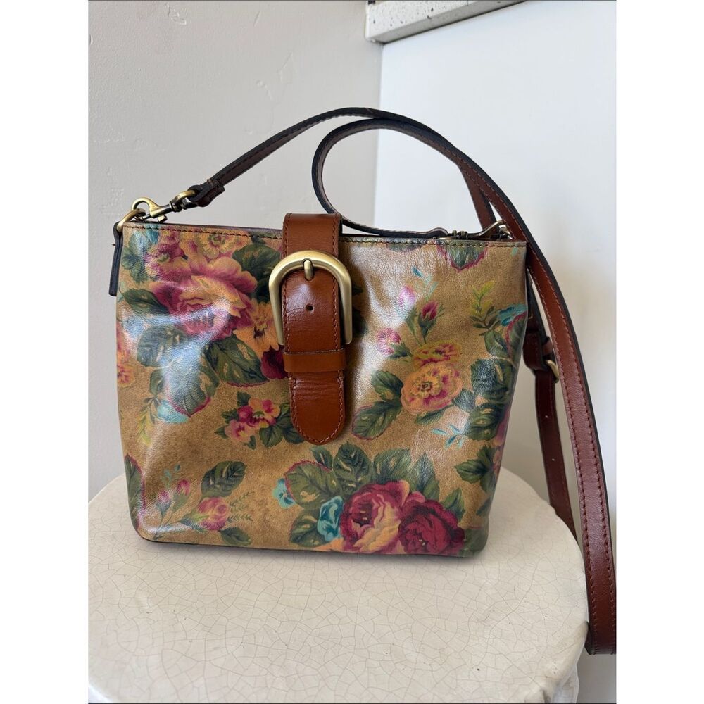 Patricia Nash Irvin Bucket VTG Victorian Garden Floral Print Leather Crossbody